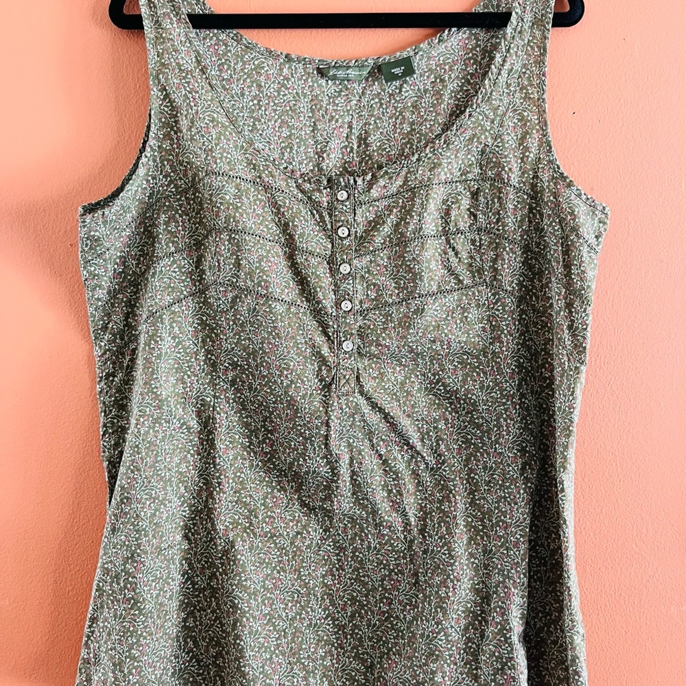 Eddie Bauer Olive Green Floral Tank